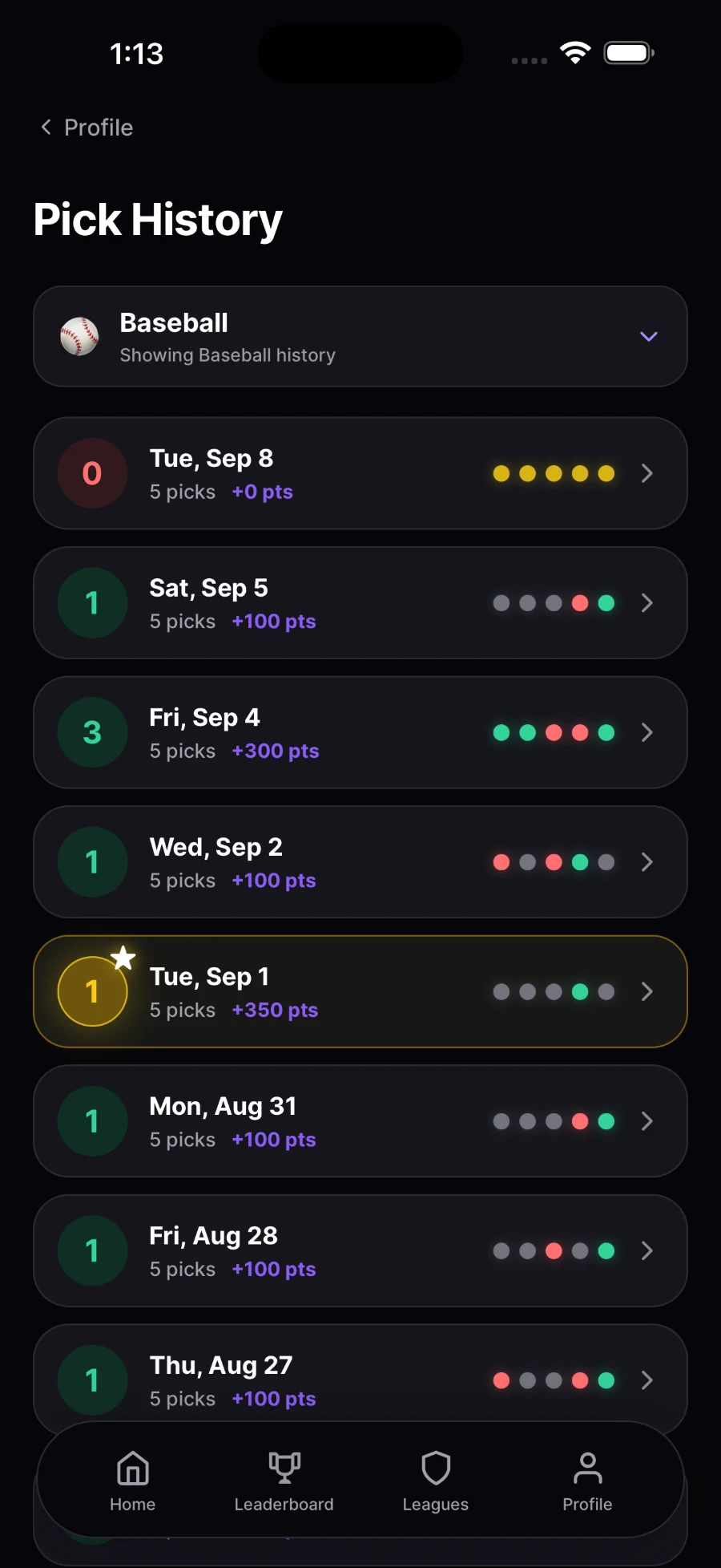 Fives baseball pick history
